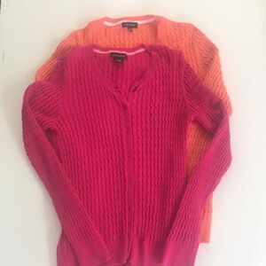 2 XL Cardigan Sweaters  Pink Orange  Lord and Taylor Womens Cable Knit Cotton